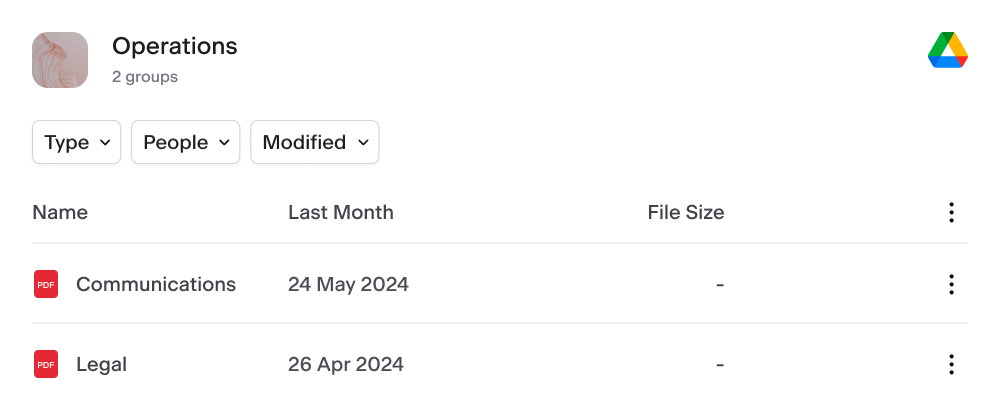 Google drive folder with 3 invoices