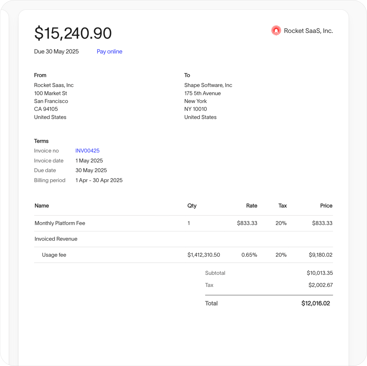 Automated and one-off invoices interface