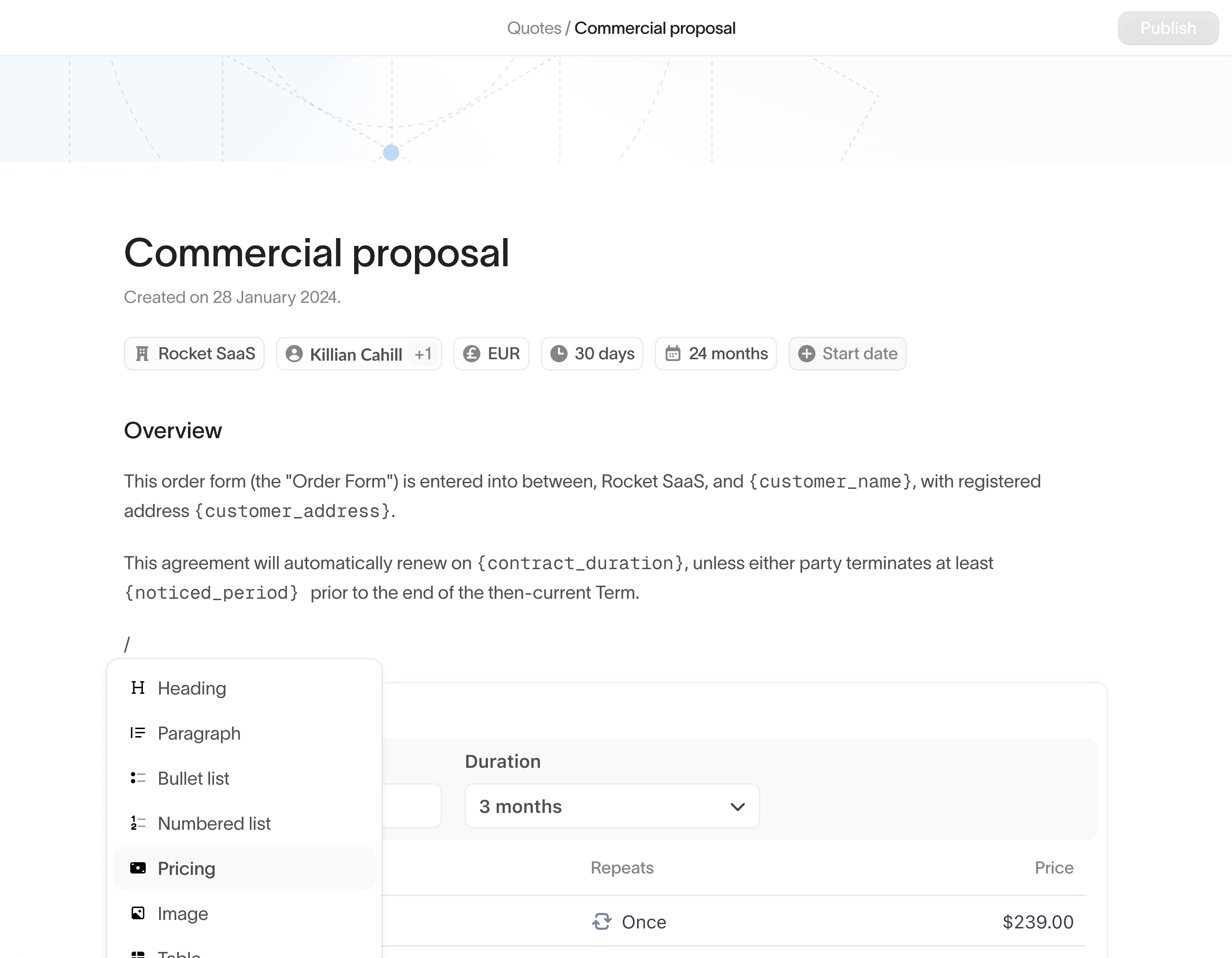 Flexible content blocks interface