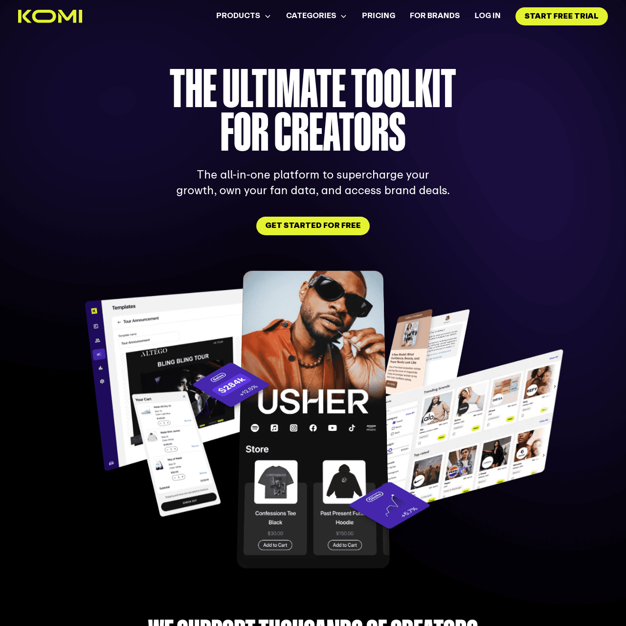 screenshot of the Komi website